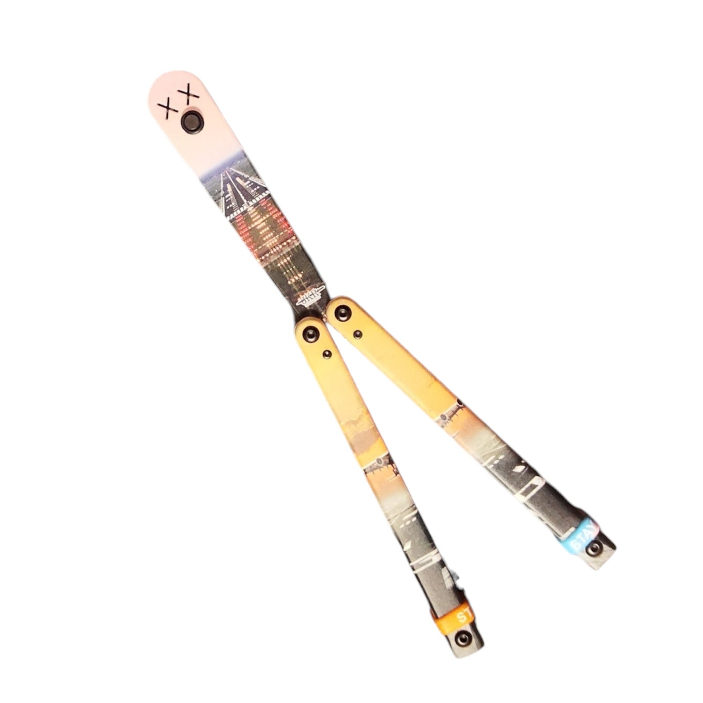 JKR 0848 drugelio tipo (Balisong) peilis, 11 cm, plastikinė rankena, lengvas