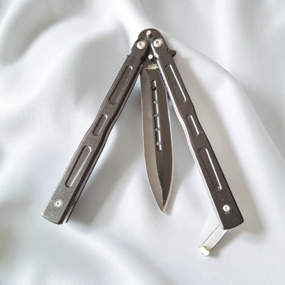 JKR493 drugelio formos sulankstomas peilis, 10 cm, juodas