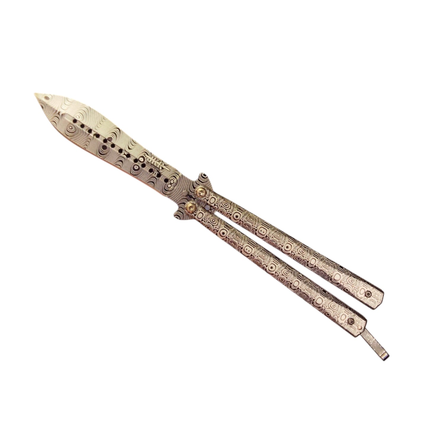 Joker JKR0644 „Butterfly“ drugelio tipo peilis, 11 cm, aliuminio rankena, damasko raštas