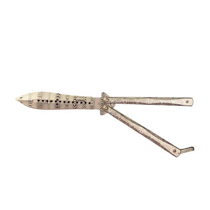 Joker JKR0644 „Butterfly“ drugelio tipo peilis, 11 cm, aliuminio rankena, damasko raštas