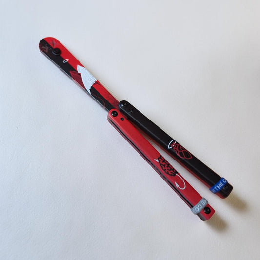 JKR 0849 drugelio tipo (Balisong) treniruočių peilis, 11 cm, plastikinis, lengvas