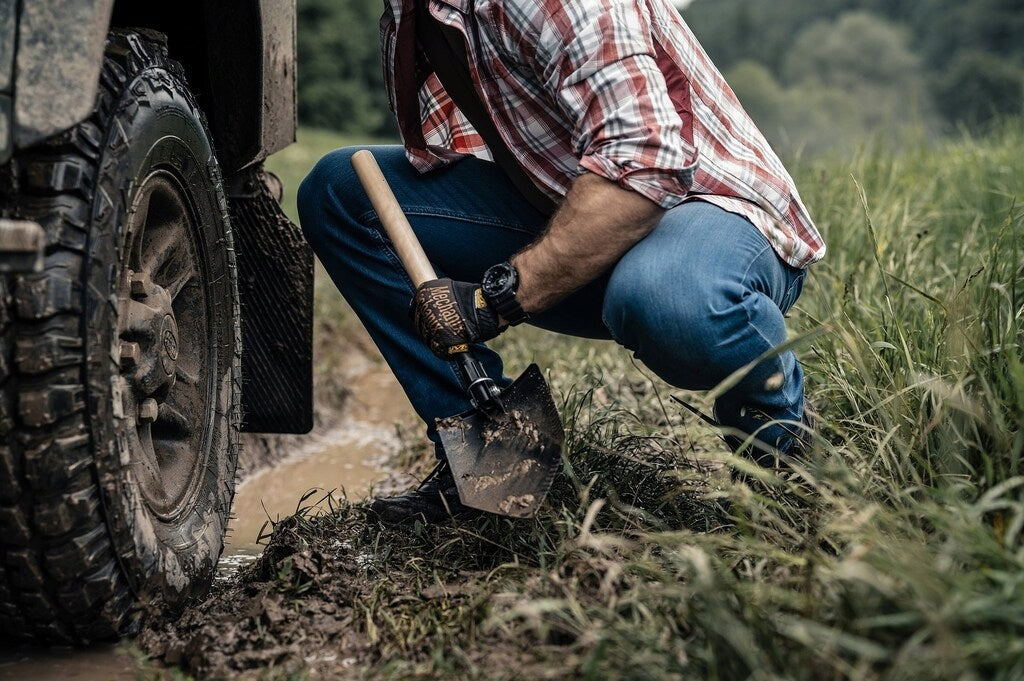 Sulankstomas išgyvenimo kastuvas turistams Badger