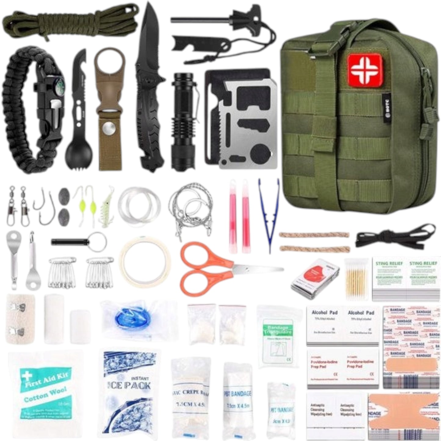 Didžiausia Taktinė Išgyvenimo Kuprinė 216-in-1 Žalia