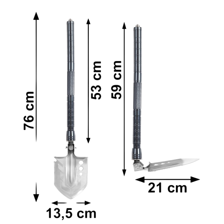 Sulankstomas Kastuvas 15-in-1 Išgyvenimo ir Stovyklavimo Rinkinys