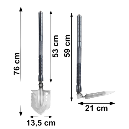 Sulankstomas Kastuvas 15-in-1 Išgyvenimo ir Stovyklavimo Rinkinys